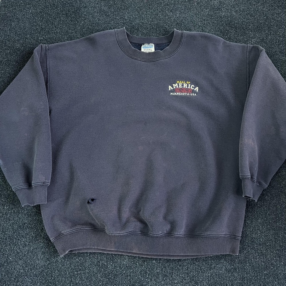 Vintage 90s Mall Of America Sweatshirt Mens XL Blue Fleece Crewneck Pullover USA